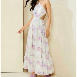 Gianni Bini Dress 8 Delaney Eyelet Halter Neck Tie Dye Cut Out Maxi Cottagecore